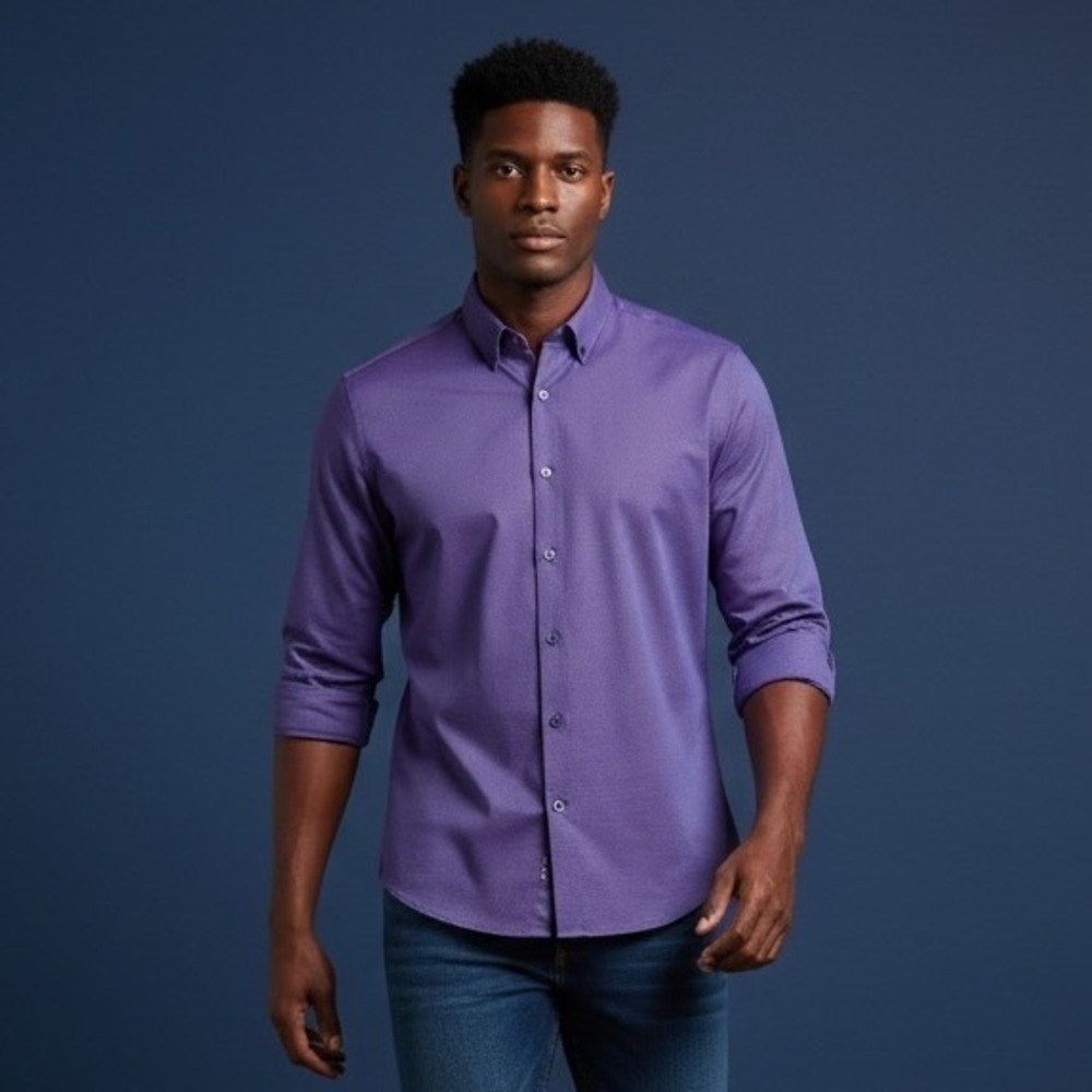 BOGOSSE Mens Purple Geometric Pattern Button Down Shirt Size Medium‎